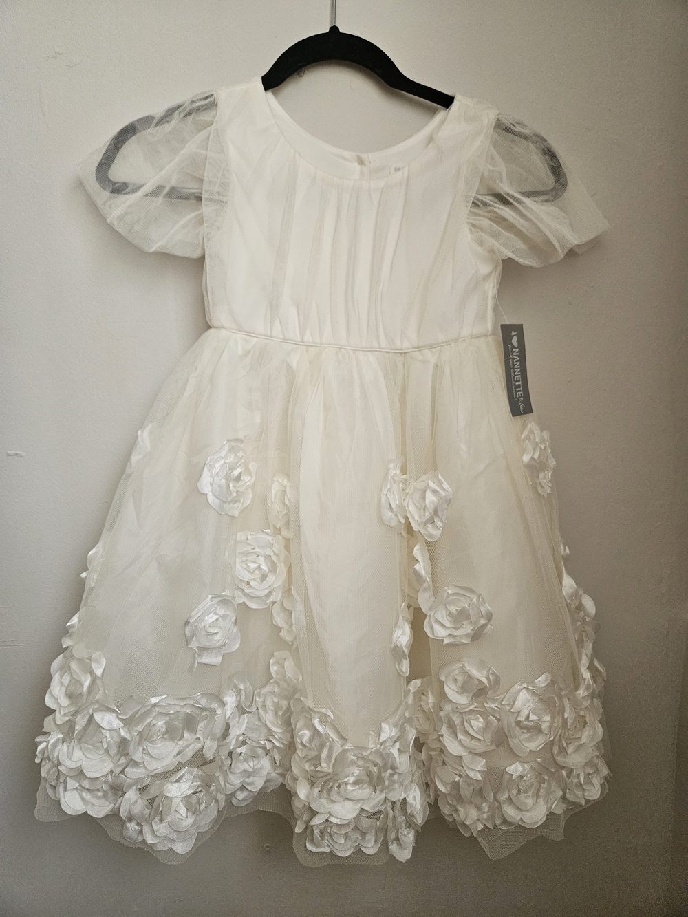 Nannette Ivory Floral Appliqué Tulle Dress for Girls